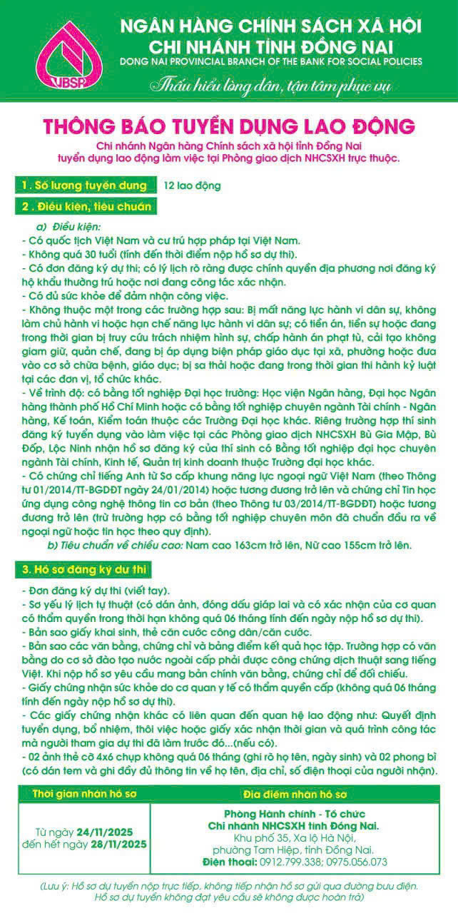 thông báo của tuyển dụng ngân hàng chính sách
