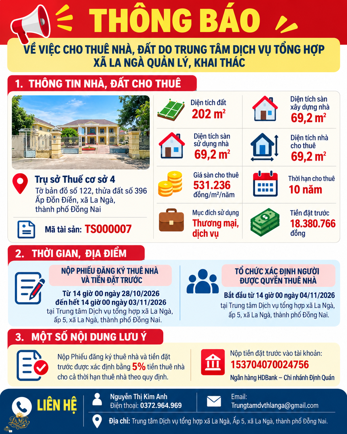 Thông báo cho thuê nhà đất La Ngà